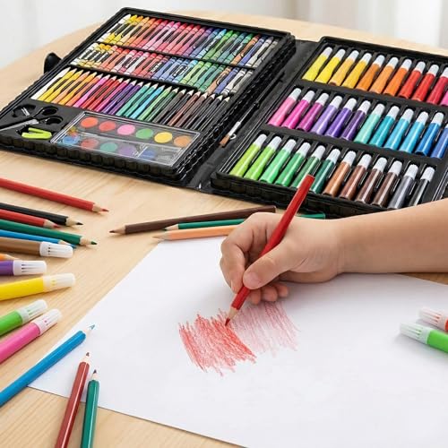 Image of 150 Piece Art Set for Kids - Complete Drawing & Painting Kit with Crayons, Colored Pencils, Watercolors & Markers - Portable Art Supplies Organizer Case