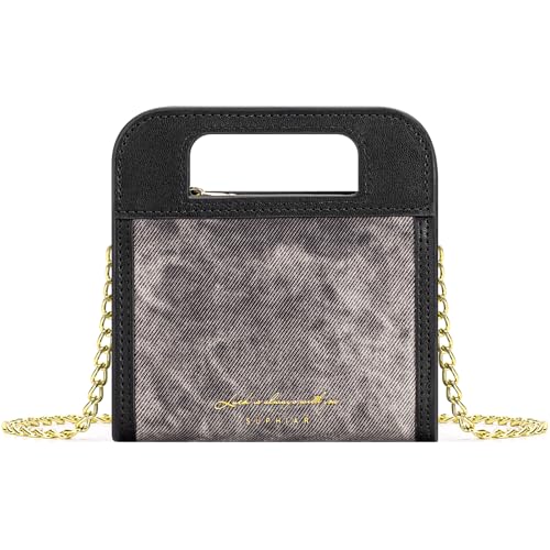 Wallet for Women, Small Bifold Wallet, PU leather with Denim Texture with Zipper Pocket, Handle and Shoulder Chain