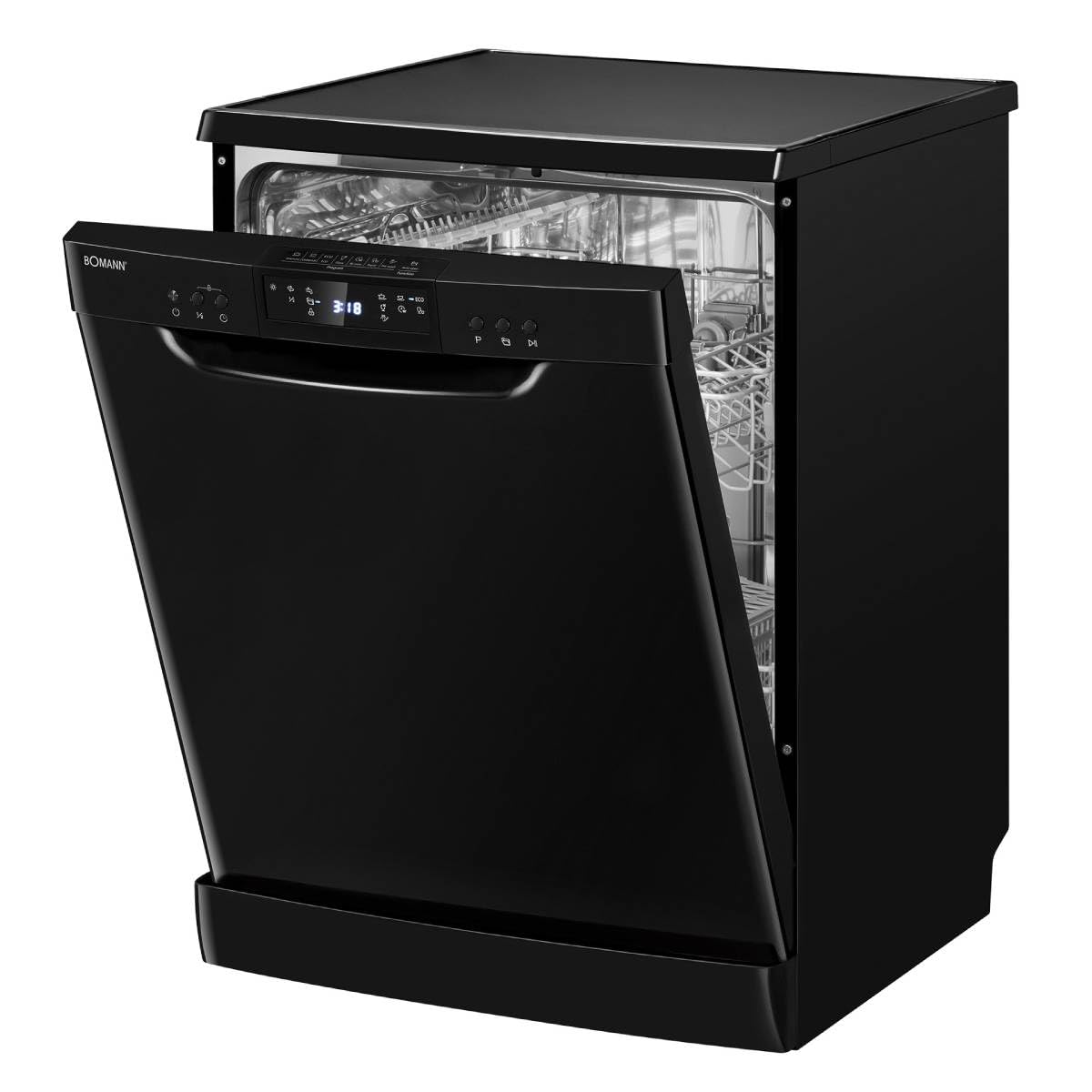 Bomann® Geschirrspüler 60 cm | 14 Maßgedecke | Spülmaschine Stand o. Unterbau | 7 Programme & 2 Sprühebenen | Dishwasher mit Startvorwahl | Geschirrspüler 60 cm unterbaufähig | GSP 7419 schwarz