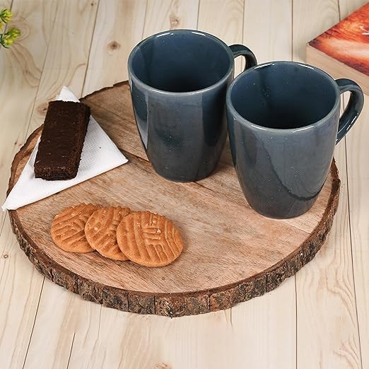 Image of QIMACPLUS Indian Handcrafted Ceramic Stylish Dark Green Colour Finish Elegant Design Plain Sparkling Print Ceramic Cup Mug 350ML (Pack of 2)