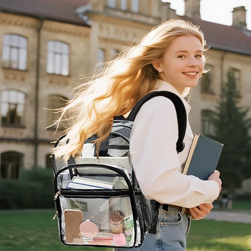 Image of gdbis Clear Backpack Heavy Duty, 17 inch Large PVC Transparent Bag with Reinforced Strap Stitches and Laptop Sleeve See Through Casual Backpack for Work Concert Travel Security - Black
