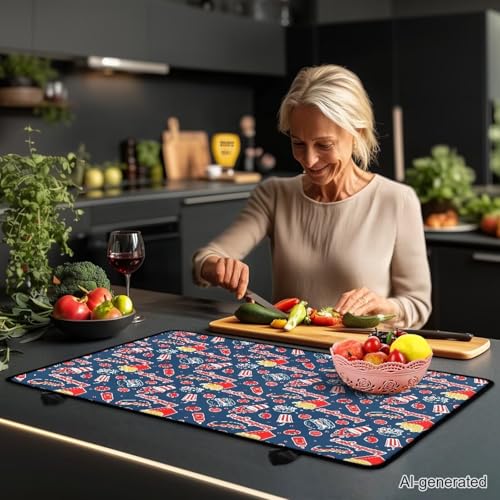 Image of American Flag Elk Kitchen Stove Cover for Electric Stove Heat-Resistant Induction Stove Top Protector with Hanging Loop Countertop Mat 29.18 x 20.96 inches 4th of July Decor