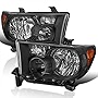 Spec-D Tuning Headlights Black W/Amber Compatible with Toyota Tundra 2007-2013, 2008-2017 Sequoia, L+R Pair Head Light Lamp Assembly