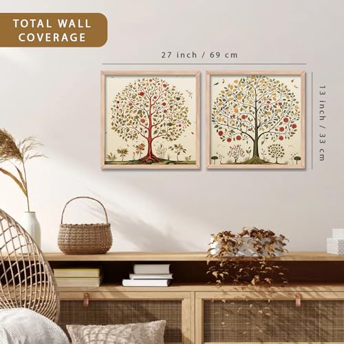 Image of kotart Premium Digital Madhubani tree wall Art Paintings with Frame for Home Decor - Framed Wall Painting for Living Room Bedroom Office Room Decor - Painting for Wall Decoration - Set of 2 Multicolor paintings (13x13 inch, A)