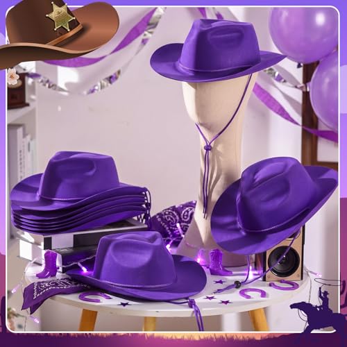 Image of Mepase Cowboy Hats Bulk Felt Western Party Wide Brimmed Cowgirl Hats Set for Adults Men Women Costume Party