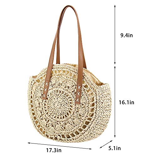 Image of Naimo Women Straw Beach Shoulder Bag Woven Tote Handbag Large Handmade Weaving Summer Casual Hobo Bag