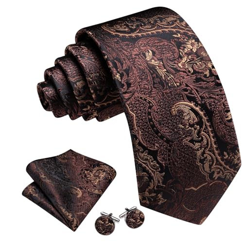 Image of Barry.Wang Men Ties Paisley Woven Silk Necktie Set with Pocket Suqare Cufflinks Formal