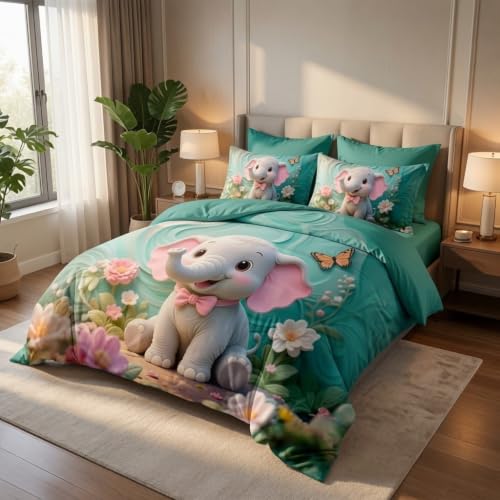 Image of 7D Printed King Size Bedsheet with 2 Pillowcases, Elephant, 228x228cm