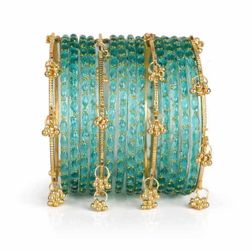 Image of Shining Diva Fashion 16 Pcs Trendy Stylish Glass & Kashmiri Ghungroo Bangles Set for Women & Girls | Traditional Festive Wedding Party Jewellery