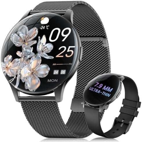 ESFOE Damen Smartwatch Ultradünn,1.43" AMOLED Smart Watch mit Bluetooth Anrufe,Uhr Damen Herren mit 120 Sportmodi Pulsuhr Schlafmonitor Schrittzähler, IP68 Fitnessuhr für iOS Andro