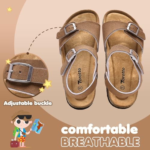 Image of Torotto Toddler Kids Sandals Boys Girls Cork Footbed Sandals with Adjustable Buckle Casual Slides Open Toes Flat