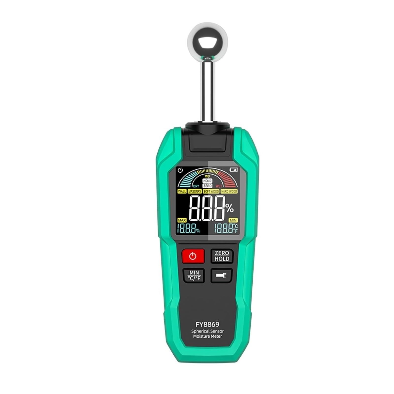 Amrttwy One Color Moisture Meter, Grain Moisture Digital Wood Meter 0-100% Rh Range Hygrometer Humidity Record Automatic Detection Detector