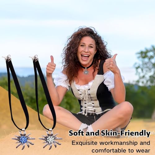 Lyivisk Trachtenkette mit Halsband Set in Weiß und Blau - Traditioneller Schmuck für Festkleidung und bayerische Tracht