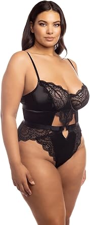 Oh la la Cheri Womens Sexy Minna Unlined Underwire Teddy With Stretch Satin, Lace Paneling, and Snap Crotch Closure