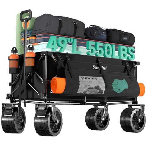 SUNNYFEEL 49' L Foldable Wagon Cart with Big Wheels - 550lbs Heavy Duty Extra Long Collapsible...