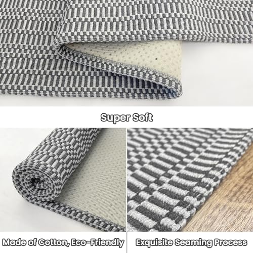 EARTHALL Boho Runner Rug 2x8 Ft Washable Runners for Hallways Cotton Rubber Backed Kitchen Runner Braided Floor Carpet Runners for Entryway, Hall, Kitchen, Bedroom, Charcoal Gray/Dark Gray