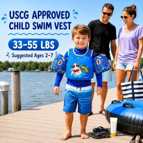 Image of Dark Lightning Toddler Swim Vest for Kids Ages 2-7, Kids Pool Floaties with Arm Wings, USCG Approved Life Jacket for Boys Girls, 33-55 lbs