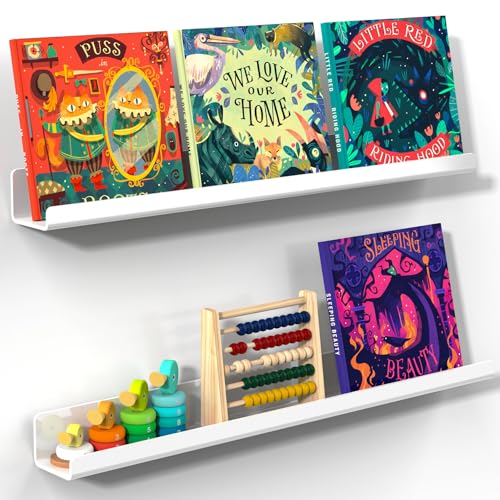 NiHome Set of 2 Magnetic Acrylic Floating Book Shelves, 24