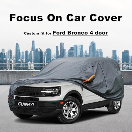 Image of GUNHYI Premium Car Cover Custom Fit Ford Bronco 4 Door, 16 Layers Heavy Duty Car Cover Waterproof All Weather with Zipper Door for Sun Rain Snow Dust Uv Protection