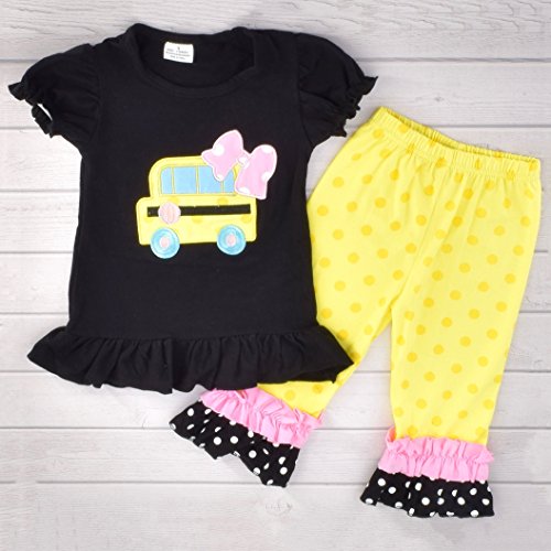 Image of Unique Baby 2 Piece Girls Double Ruffle Leggings and Short Sleeve Shirt Clothes Set Kid and Toddler Girl Outfit