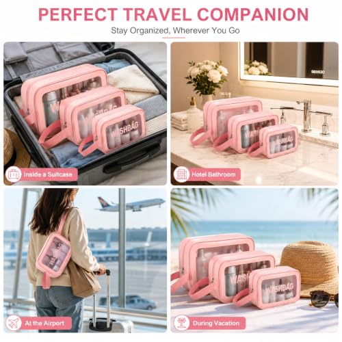 Image of MELVIS Makeup Pouch Bag for Women | Travel Toiletry Organizer Set of 3 | Waterproof Cosmetic Wash Bag with Clear Window | Portable Travel Kit Carry Pouch