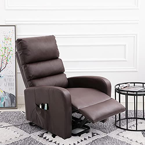 Power Lift PU Leather Recliner Chair with Footrest, Massage, & Heat, Remote Control, Water-Resistant, Ideal for Living Rooms, Recline & Stand Assist, 3 Relaxation Modes, Supports Up to 150kg, Braun