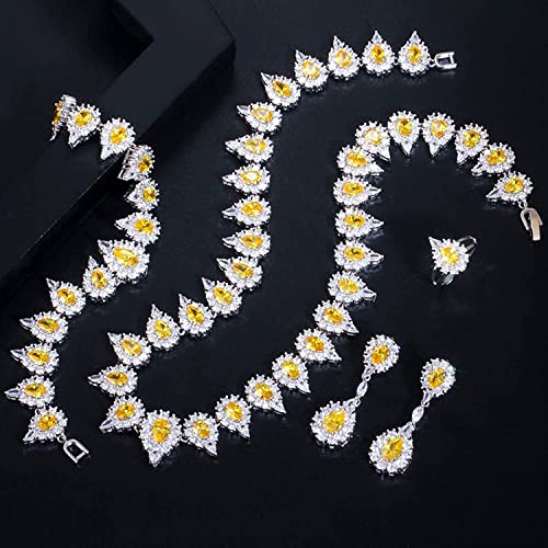 Ensemble bijoux mariage jaune avec collier boucles bague et bracelet pour mariée