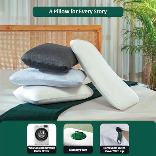 Image of The White Willow Thin Pillow for Sleeping-Slim Memory Foam Pillow-Slim Pillow for Neck & Shoulder Pain Relief-Flat Pillow-Orthopedic Cervical Pillow for Neck Support-King Size Bed Pillow-2.5 inch H-Grey