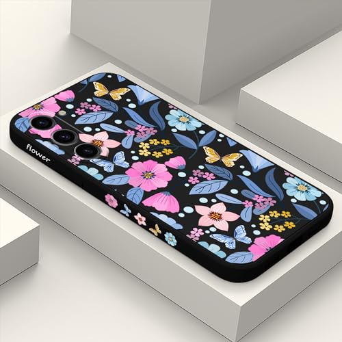 Coque Samsung S23 Plus en silicone noir à motif fleur de 6,6 pouces