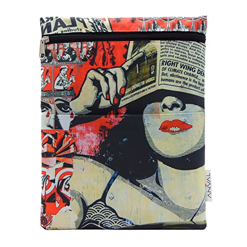 ANVAL Funda para libro, Impermeable, con cremallera, bolsillo exterior - Protección para libros, Adaptable a cualquier grosor, Funda libro papel - Forro libro tela estampada (182)