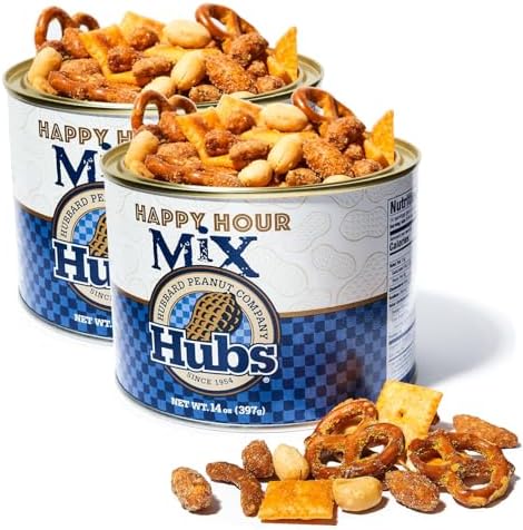 Hubs Peanuts Premium Virginia Nuts - Irresistible Crunch & Flavored Nuts - Non-GMO, Gluten Free - Peanuts from Top 1% Crop - Reusable Tin - Perfect Snack for Any Occasion (Happy Hour Mix)
