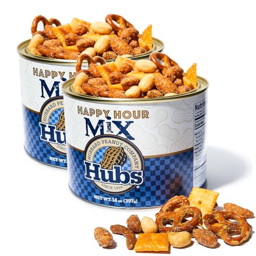 Hubs Peanuts Premium Virginia Nuts - Irresistible Crunch &amp; Flavored Nuts - Non-GMO, Gluten Free - Peanuts from Top 1% Crop - Reusable Tin - Perfect Snack for Any Occasion (Happy Hour Mix)