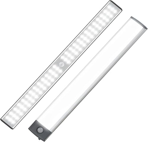 MOSTON Paquete de 2 (78 LED brillantes x 1 y 60 LED regulables) luz de armario recargable de 2500 mAh funciona con batería con sensor de movimiento