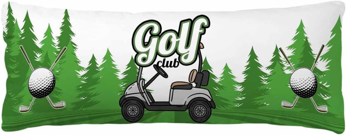 Pillow Covers 20x54 Inch - Body Golf Club Ball Sports Theme Cartoon Golf Cart and Pine Design Soft Brushed Microfiber Pillowcases with Hidden Zipper Closure Bed Pillow Shams for Bedroom Sofa Car