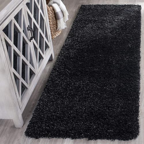 Image of F R Creation Hand Woven Shaggy Carpet Plus Rug for Living Room, Bedroom and Polyester Anti Slip Fluffy Fur Rug Shaggy Carpet & Modern Runner, Lobby Carpet (Size 2X6 Feet) Black