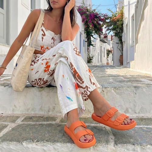 Image of CUSHIONAIRE Fame Pillow Recovery Sandals for Women, Adjustable Double Buckle Waterproof EVA Cloud Slides for Women