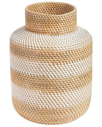 Dekorative Vase geflochtenes Rattan, Beige und Weiß natürlicher Stil Renun Dekorative Vase geflochtenes Rattan, Beige und Weiß natürlicher Stil Renun