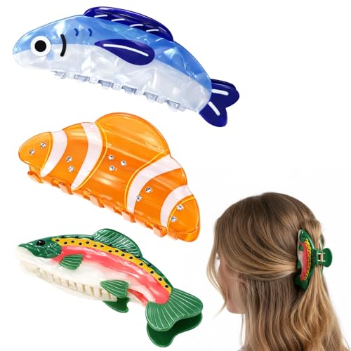 Set de 3 pinzas de cabello con diseño de pez trucha azul y pan, accesorios novedosos para mujeres miniatura 1