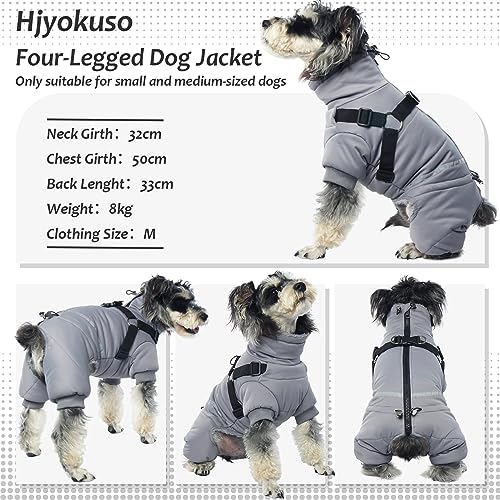 Hjyokuso Wasserdichter Hundemantel, Hundejacke mit Geschirr, Wintermantel Hund für kleine Mittel Große Hunde, Winddichte Winterjacke Hund Outfit mit Reflektierender Streifen und Reißverschluss S-XL