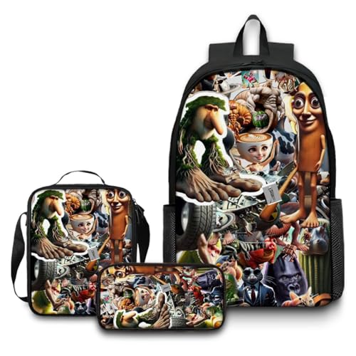 WANGYFAN Mochila Italiana y Brainrot Tung Tung Kids Juego de 3 Piezas de 17 Pulgadas, Bolsa Escolar, Bolsa Cruzada, Estuche, Ligero y Duradero para la Escuela y Viajes,Style2