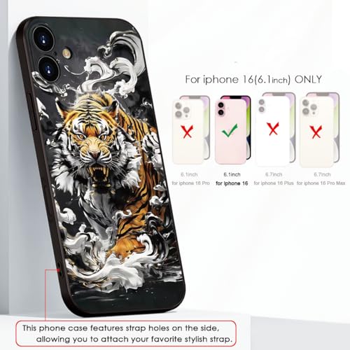 Printed with Tiger for iPhone 16 case, Silicone Soft Shockproof case King Tiger Mysterious Cloud Pattern Prints- Imperial Grandeur(A2- Tigers-Animal)