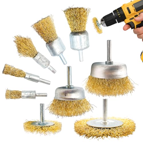 Wire Brush for Drill - 9 Piece Drill Wire Brush Set - Abbrassive Tools for Rust Removal Paint Remover for Wood Paint Stripper Metal - Brushes for Metal Brick Wood - Pack of 9 Brushes