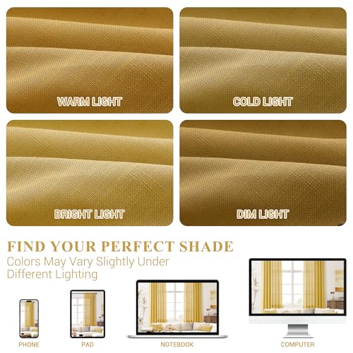 Image of Joywell Linen Curtains, Gold, 96 Inches Long