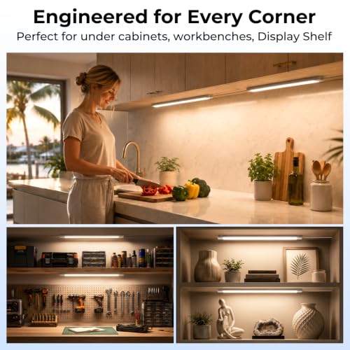 Image of ASOKO LED Under Cabinet Lighting, Plug-in Integrated 2-Bar Under Counter Lights with On Off Switch, 1400LM Bright Linked ETL Light Bar 4500K Daylight White for Kitchen Cabinets, Shelves, Workbench