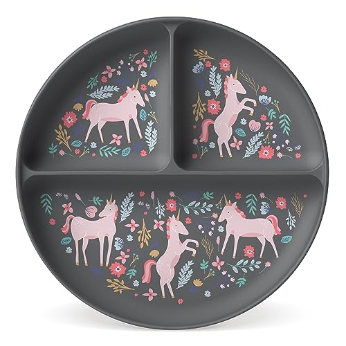 Image of Simple Modern Silicone Plate for Baby and Toddler | Divided and Microwave Safe Plates for Kids | Parker Collection | Unicorn Fields