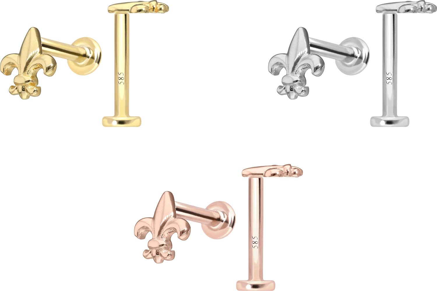 PIERCINGLINE Piercing Stecker 14 Gold Labret mit Innengewinde LILIE 585er Gold - Roségoldfarben, Goldfarben, Silberfarben