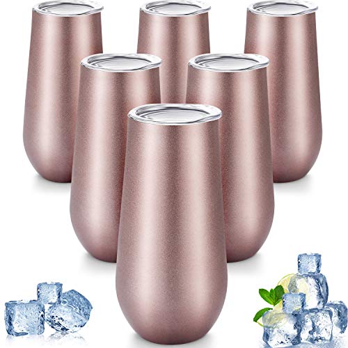 Maxdot 6 Pieces Champagne Tumbler Stemless Flutes Double Insulated Mini With Lips Stainless Steel Cocktail Cups for Coffee Wine Glass (Rose Gold) by Maxdot - Used condition - US$31.34