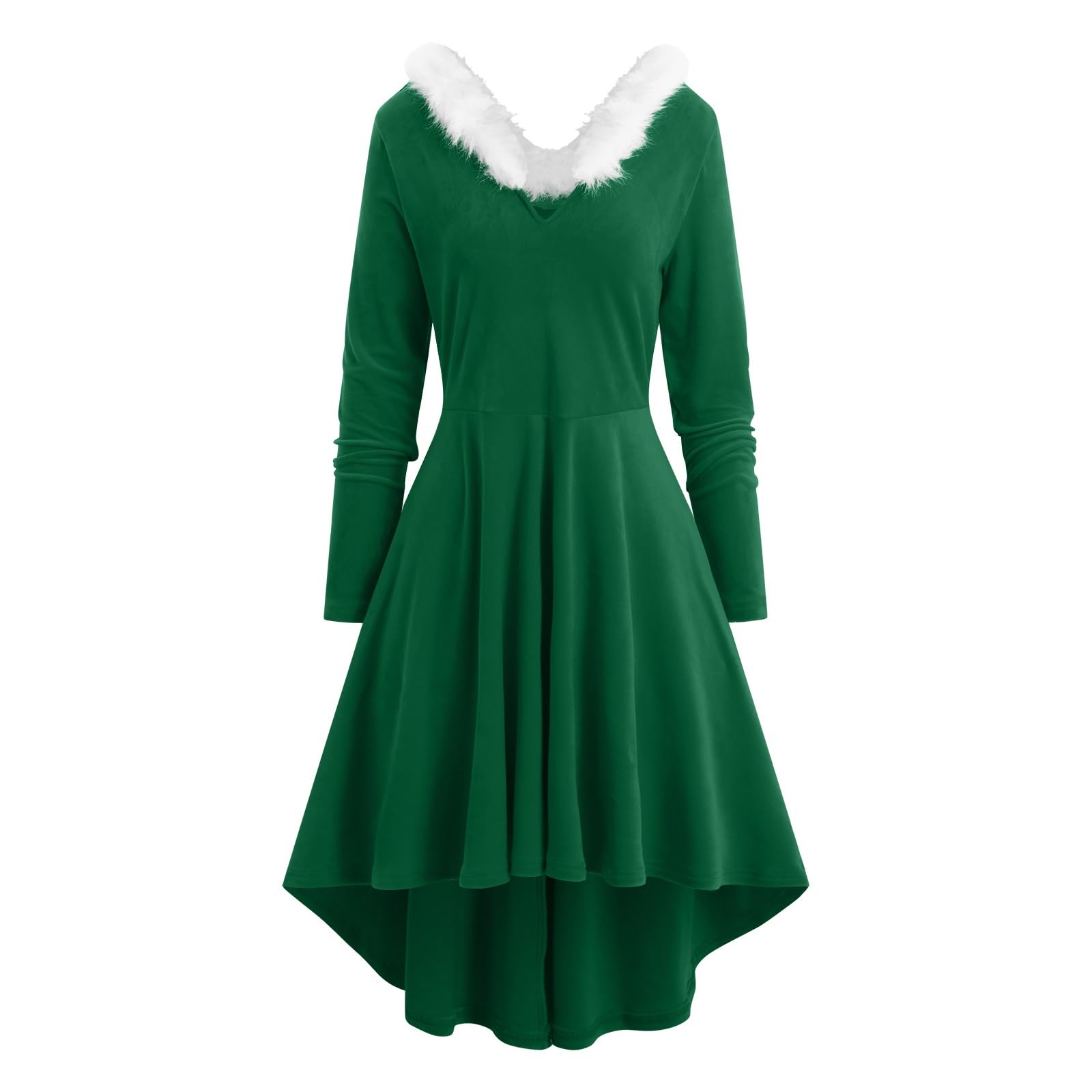 Vestiti Natale-Abito Natale-Abito Asimmetrico A Maniche Lunghe con Scollo A V E Patchwork Natalizio da Donna