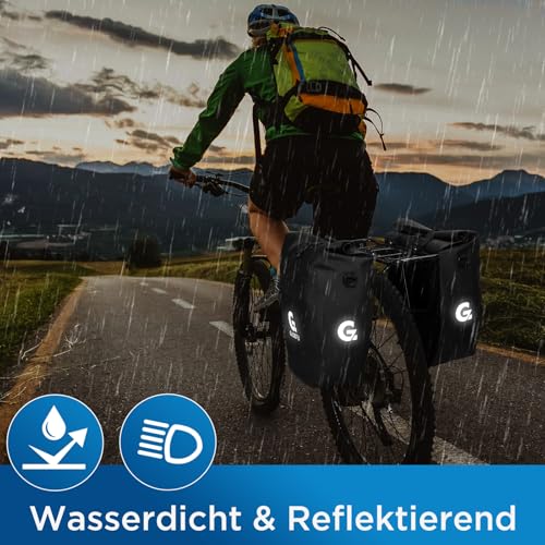 GUOOTU 2 Er Set Fahrradtasche für Gepäckträger 48L,aus Tarpaulin Hinten Gepäckträgertasche mit Reflektoren, mit Tragegriff und Schultergurt(Schwarz 24L, 2er Set)