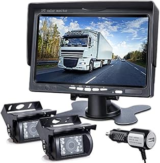 DVKNM Upgrade Dual Backup Camera Monitor Kit,7-inch LCD-HD,IP69 Waterproof Rearview Reversing Rear View Camera Monitor Truck/Trailer/Semi-Trailer/Box Truck/RV/Pickup Truck/— HD Transmission—(TZ102)